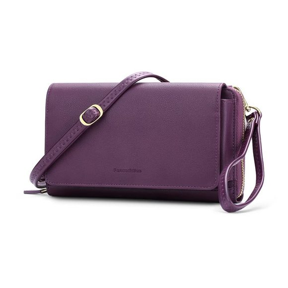 Purple Rfid Wristlet Wallet, Leather Travel Crossbody Bags, :'D - Picture 1 of 6